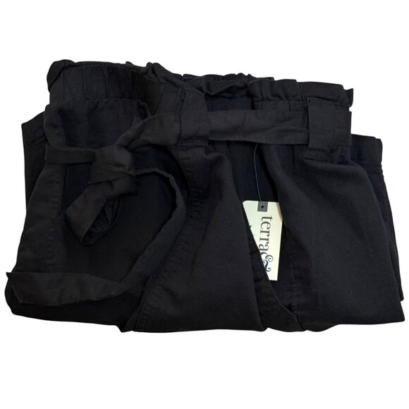 Terra Sky Black Paper Bag Shorts Plus 4X Pull On Belted Pockets Lounge Fashion - Picture 7 of 15